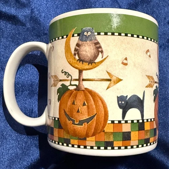 Pair of Halloween Mugs by Debbie Mumm  Owl, Crescent Moon, Frankenstein Oneida - Picture 5 of 15